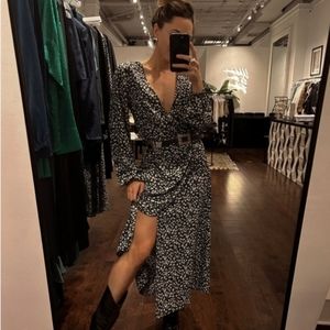 12th Tribe Floral Midi Dress Bohemian Western Long Sleeve V Neck Dress